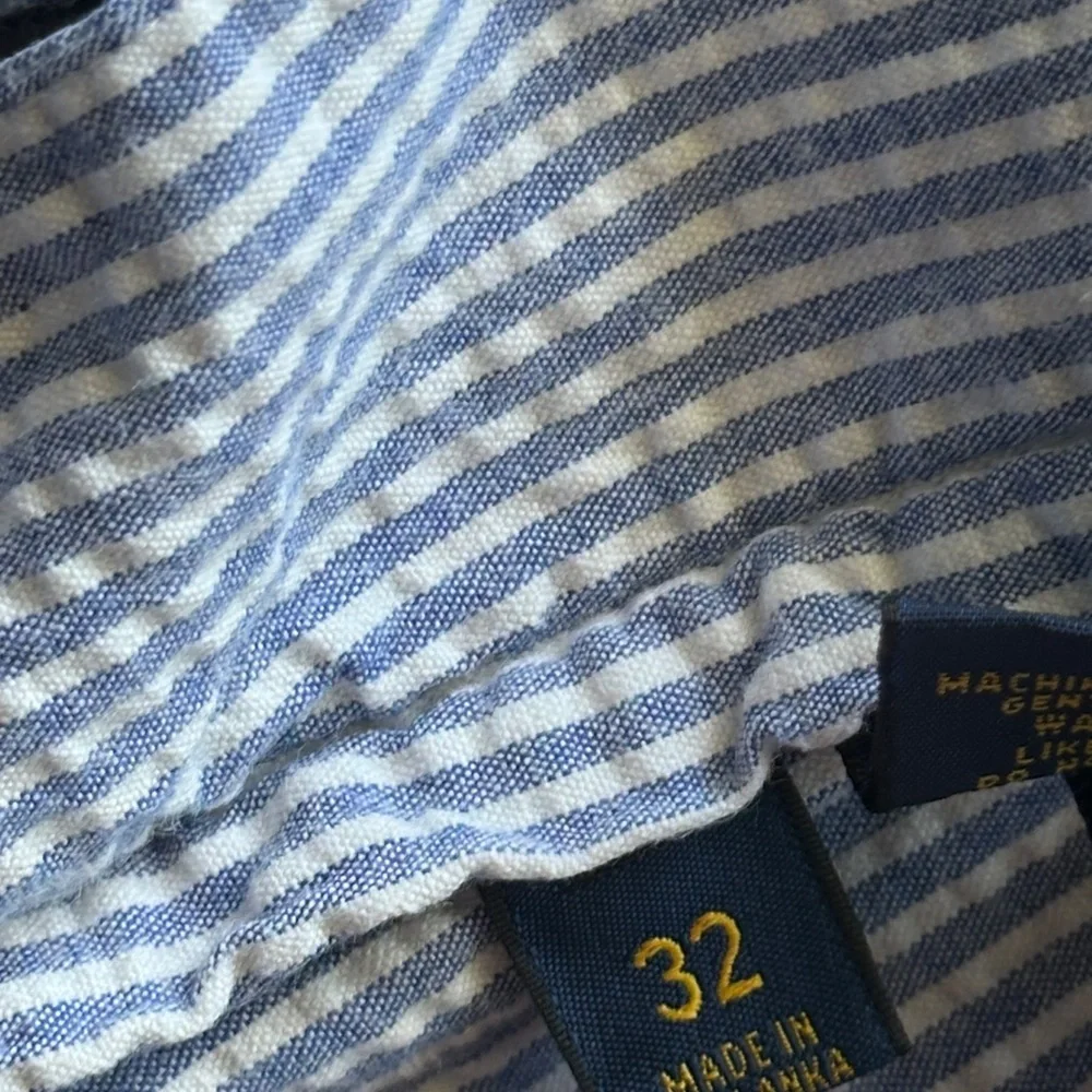 Polo by Ralph Lauren Men's Seersucker Shorts Blue White Striped 32 Classic Fit‎